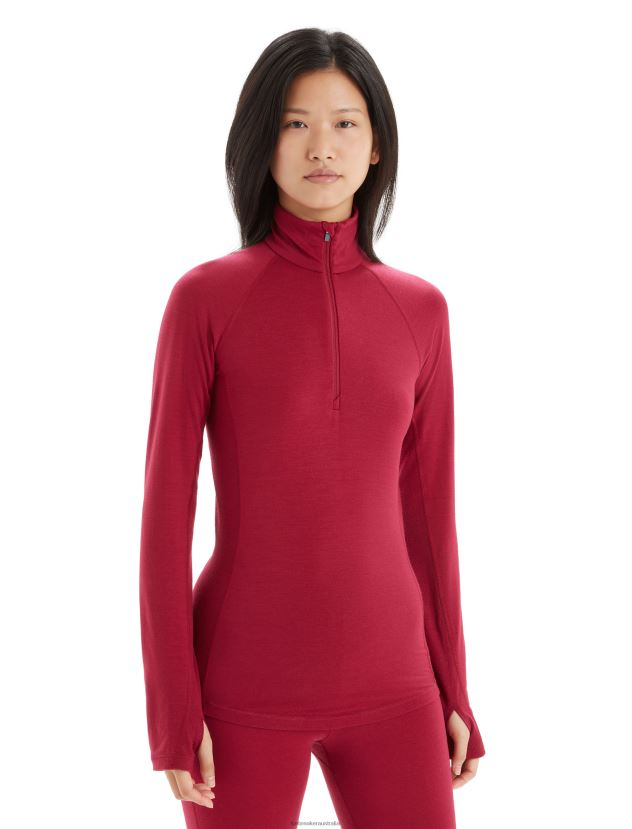 Icebreaker Women BodyfitZone Merino 200 Zone Thermal Long Sleeve Half Zip TopCherry 80BXXP806 Clothing