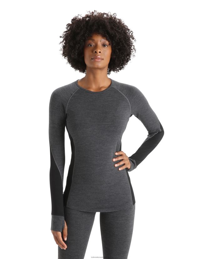 Icebreaker Women BodyfitZone Merino 260 Zone Long Sleeve Crewe Thermal TopJet Heather/Black 80BXXP870 Clothing