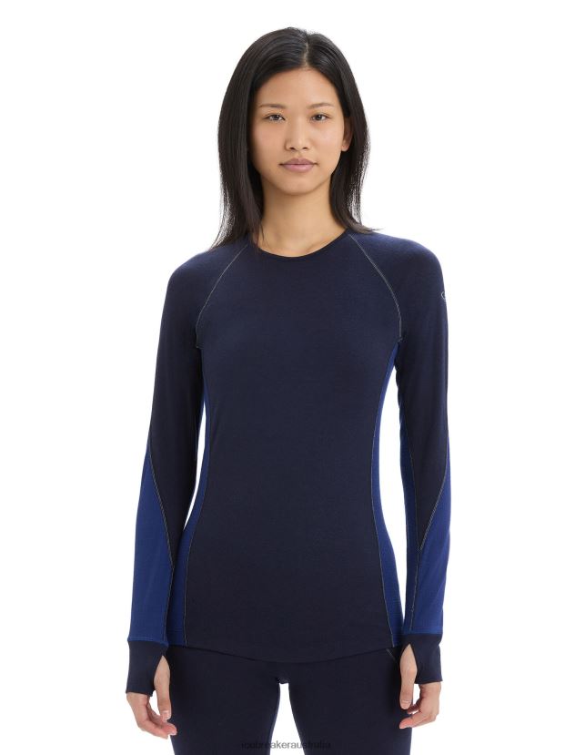 Icebreaker Women BodyfitZone Merino 260 Zone Long Sleeve Crewe Thermal TopMidnight Navy/Royal Navy 80BXXP871 Clothing