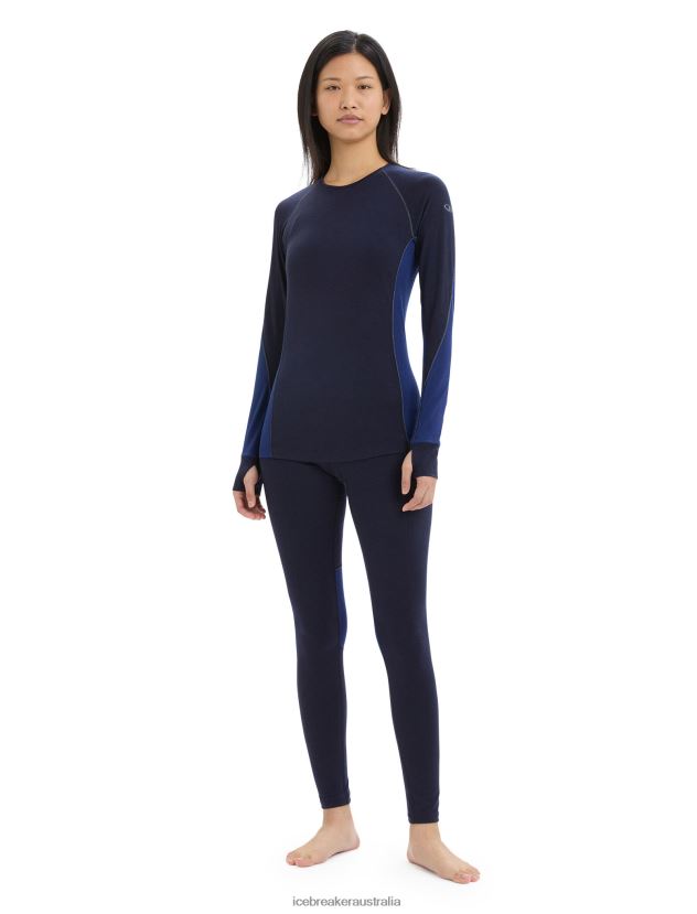 Icebreaker Women BodyfitZone Merino 260 Zone Long Sleeve Crewe Thermal TopMidnight Navy/Royal Navy 80BXXP871 Clothing