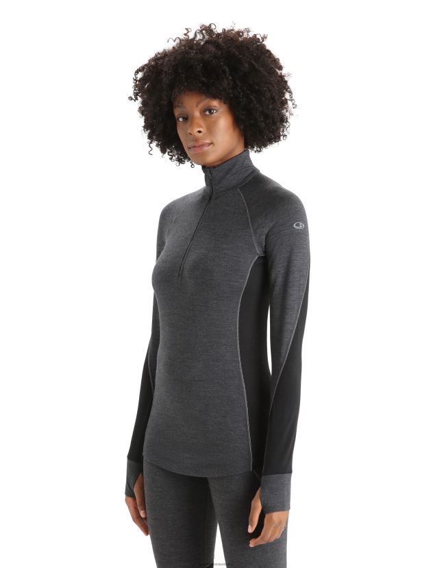Icebreaker Women BodyfitZone Merino 260 Zone Long Sleeve Half Zip Thermal TopJet Heather/Black 80BXXP845 Clothing