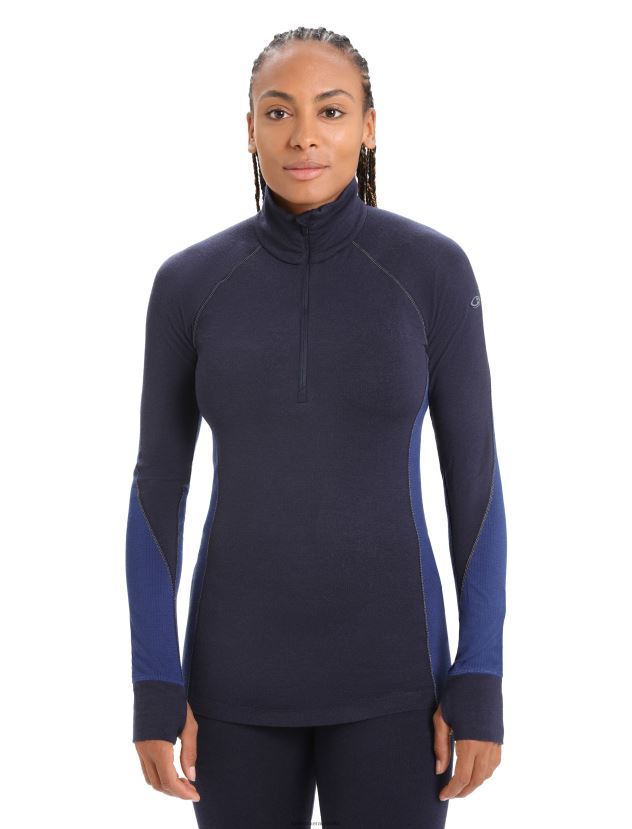 Icebreaker Women BodyfitZone Merino 260 Zone Long Sleeve Half Zip Thermal TopMidnight Navy/Royal Navy 80BXXP846 Clothing