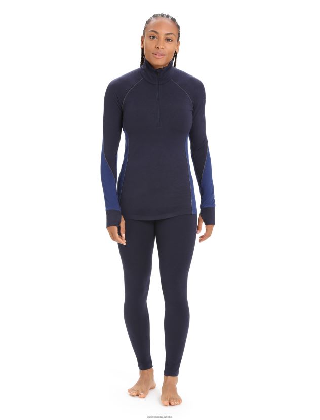 Icebreaker Women BodyfitZone Merino 260 Zone Long Sleeve Half Zip Thermal TopMidnight Navy/Royal Navy 80BXXP846 Clothing