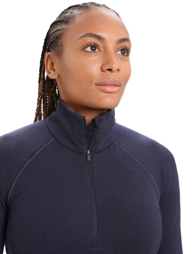 Icebreaker Women BodyfitZone Merino 260 Zone Long Sleeve Half Zip Thermal TopMidnight Navy/Royal Navy 80BXXP846 Clothing