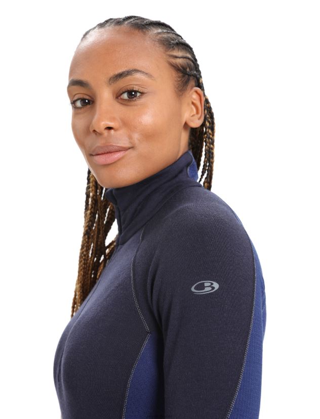 Icebreaker Women BodyfitZone Merino 260 Zone Long Sleeve Half Zip Thermal TopMidnight Navy/Royal Navy 80BXXP846 Clothing