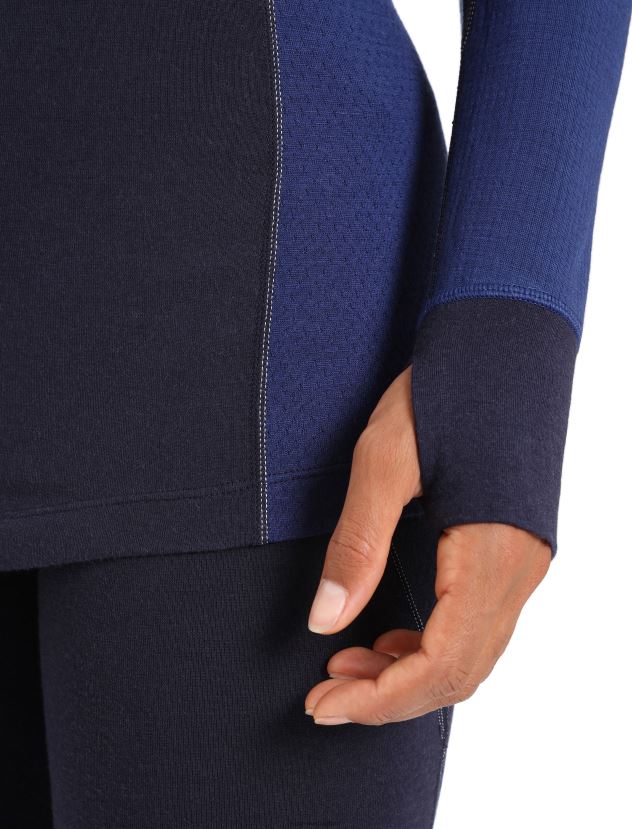 Icebreaker Women BodyfitZone Merino 260 Zone Long Sleeve Half Zip Thermal TopMidnight Navy/Royal Navy 80BXXP846 Clothing