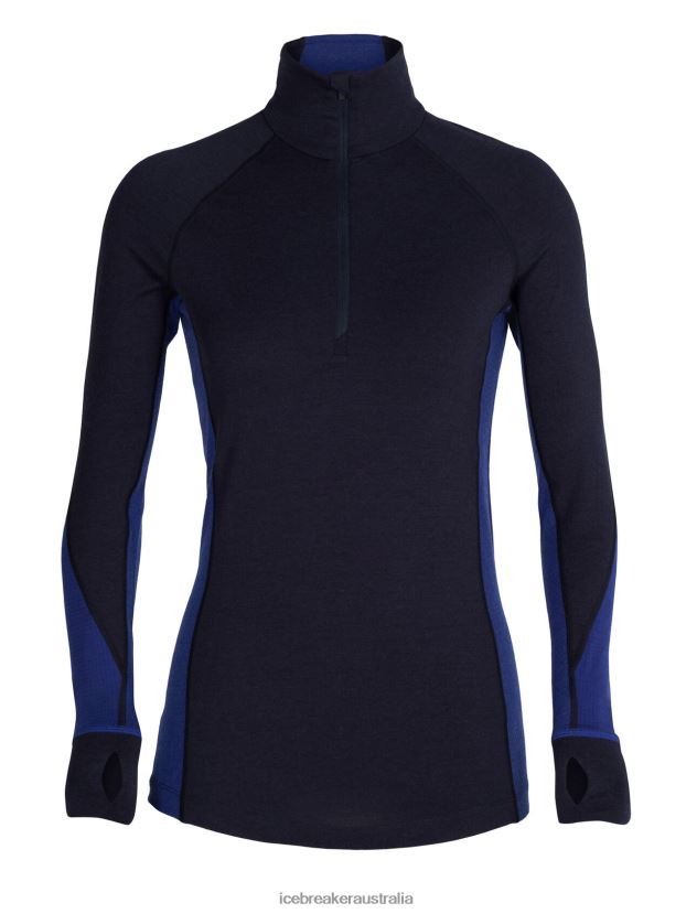 Icebreaker Women BodyfitZone Merino 260 Zone Long Sleeve Half Zip Thermal TopMidnight Navy/Royal Navy 80BXXP846 Clothing