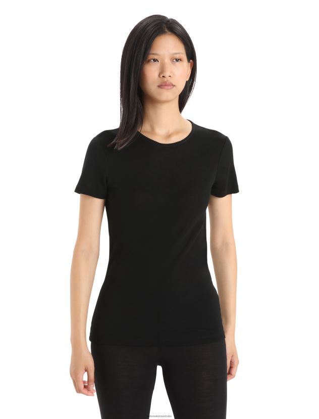 Icebreaker Women Merino 175 Everyday Short Sleeve Crewe Thermal TopBlack 80BXXP573 Clothing