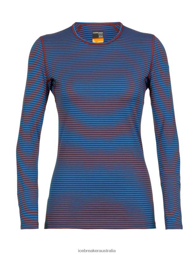 Icebreaker Women Merino 200 Oasis Long Sleeve Crewe Thermal TopLazurite/Espresso 80BXXP804 Clothing