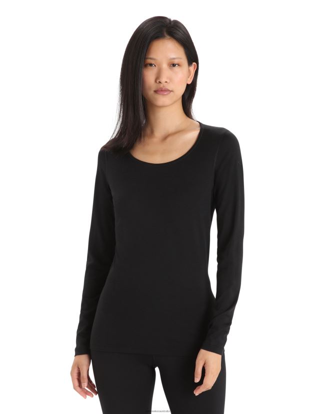 Icebreaker Women Merino 200 Oasis Long Sleeve Scoop Neck Thermal TopBlack 80BXXP852 Clothing