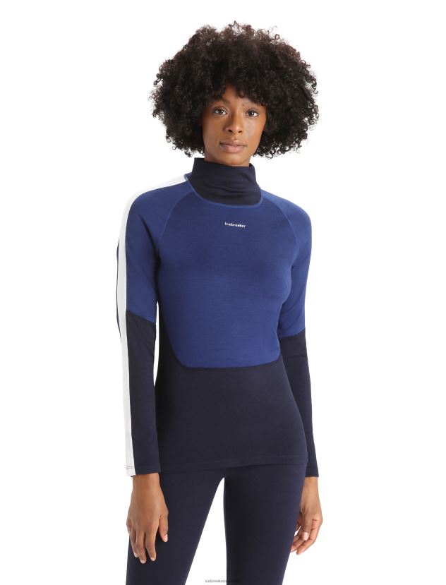 Icebreaker Women Merino 200 Sonebula Long Sleeve High Neck Thermal TopMidnight Navy/Royal Navy 80BXXP594 Clothing