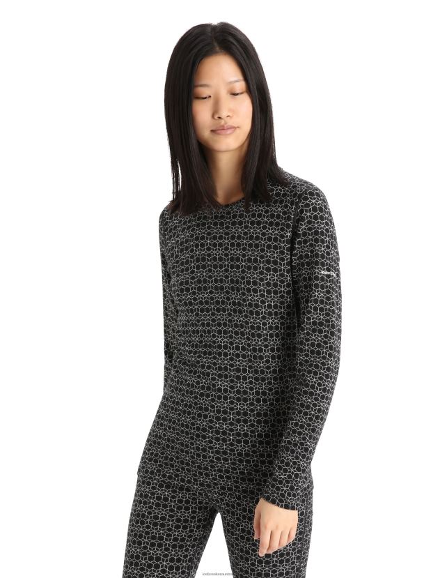Icebreaker Women Merino 250 Vertex Long Sleeve Crewe Thermal Top Alpine GeoBlack/Snow 80BXXP857 Clothing