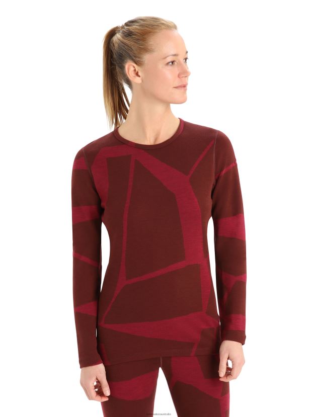 Icebreaker Women Merino 250 Vertex Long Sleeve Crewe Thermal Top Fractured LandscapesEspresso/Cherry 80BXXP906 Clothing