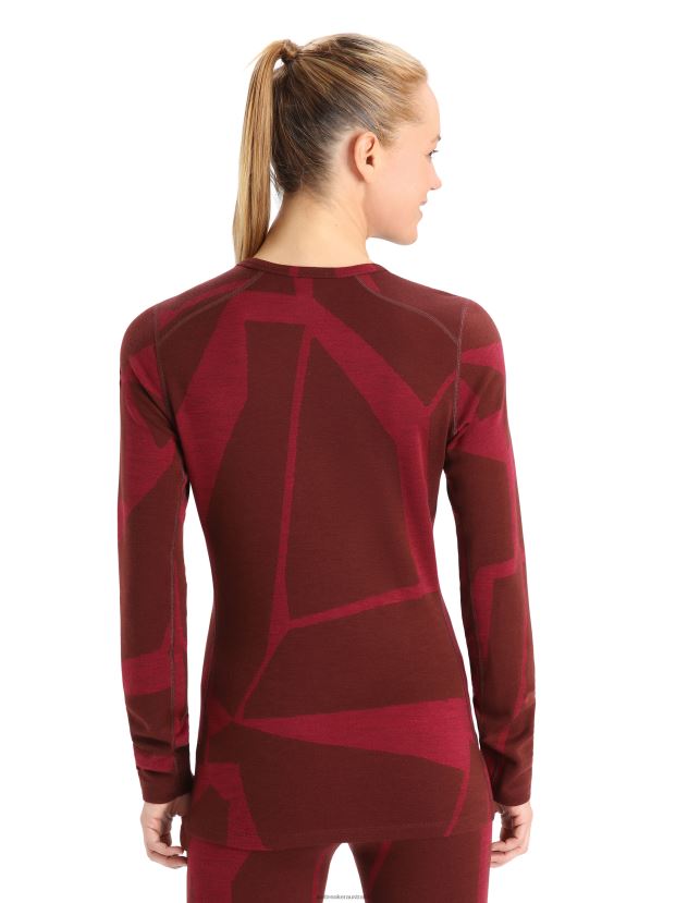 Icebreaker Women Merino 250 Vertex Long Sleeve Crewe Thermal Top Fractured LandscapesEspresso/Cherry 80BXXP906 Clothing