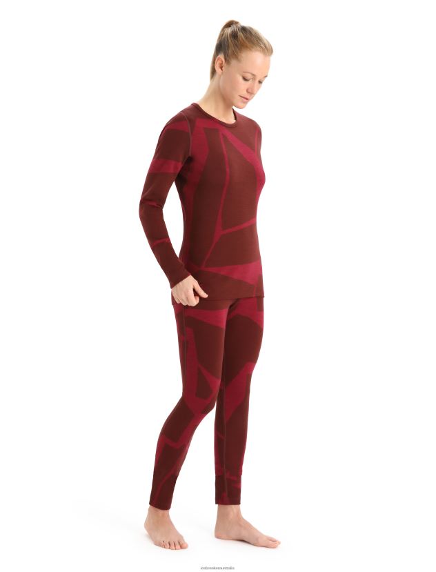 Icebreaker Women Merino 250 Vertex Long Sleeve Crewe Thermal Top Fractured LandscapesEspresso/Cherry 80BXXP906 Clothing