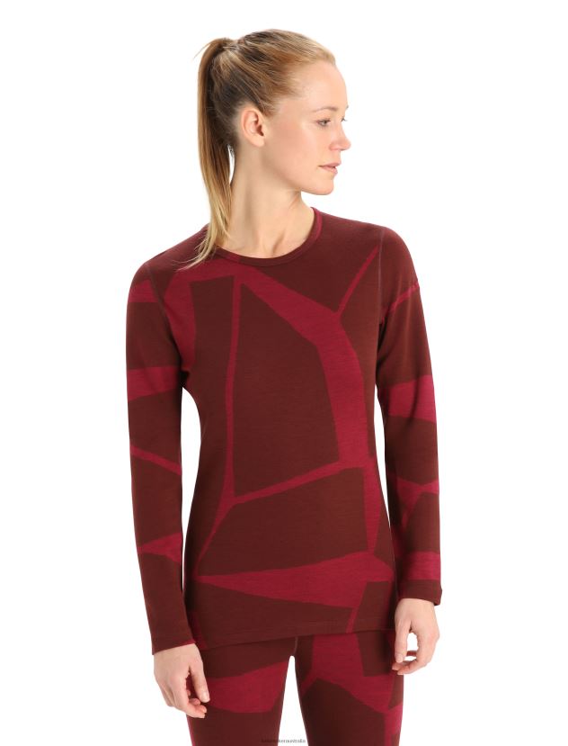 Icebreaker Women Merino 250 Vertex Long Sleeve Crewe Thermal Top Fractured LandscapesEspresso/Cherry 80BXXP906 Clothing