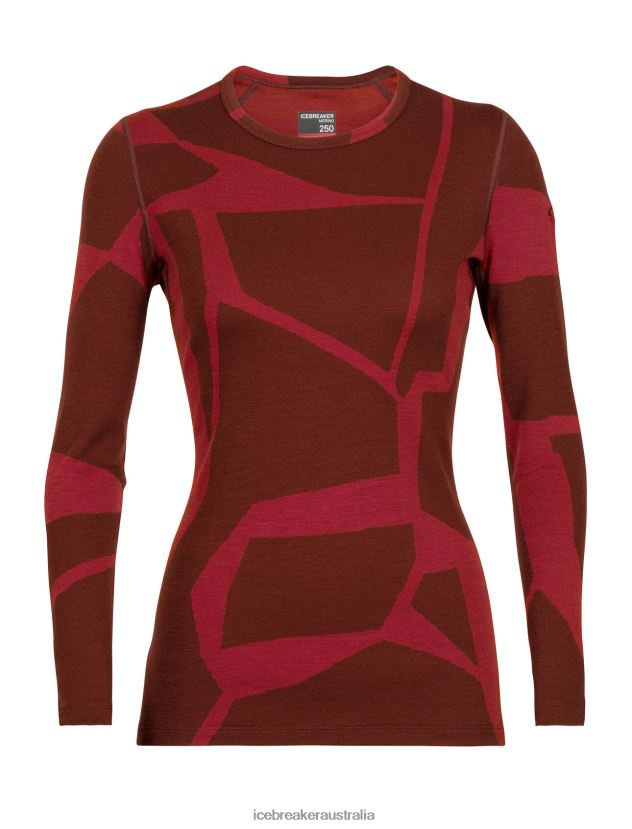 Icebreaker Women Merino 250 Vertex Long Sleeve Crewe Thermal Top Fractured LandscapesEspresso/Cherry 80BXXP906 Clothing