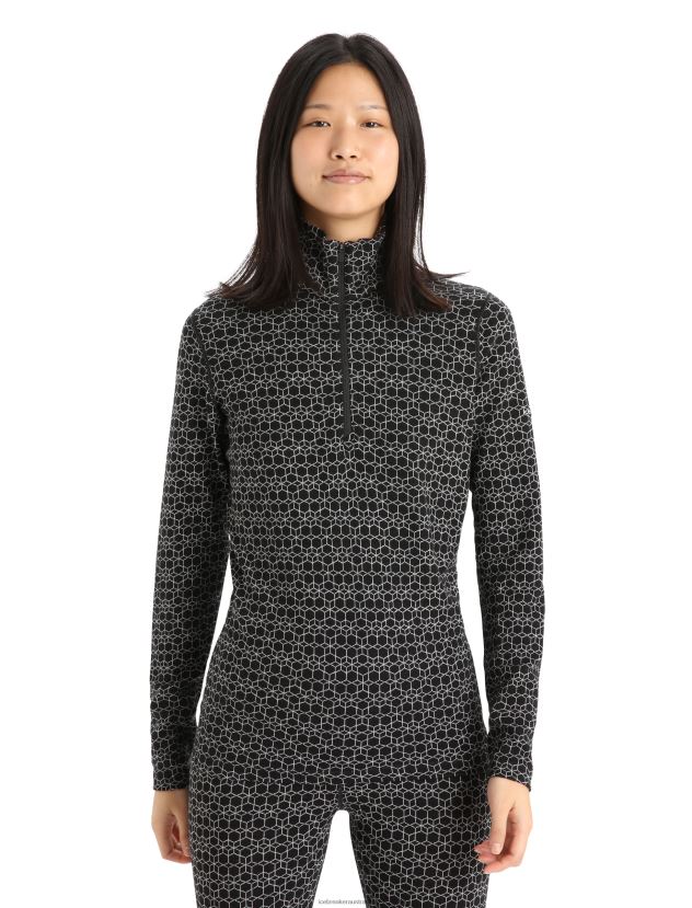 Icebreaker Women Merino 250 Vertex Long Sleeve Half Zip Thermal Top Alpine GeoBlack/Snow 80BXXP820 Clothing