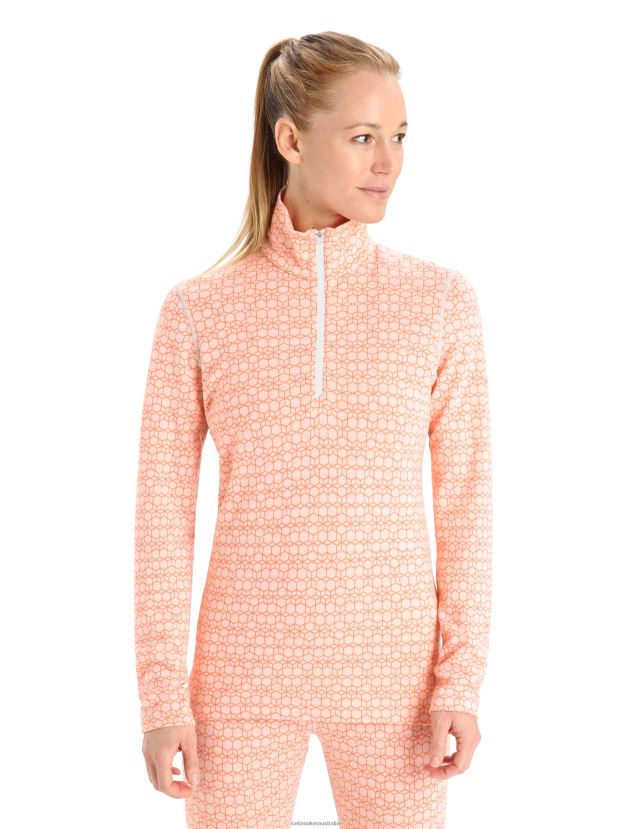 Icebreaker Women Merino 250 Vertex Long Sleeve Half Zip Thermal Top Alpine GeoSnow/Flash 80BXXP821 Clothing