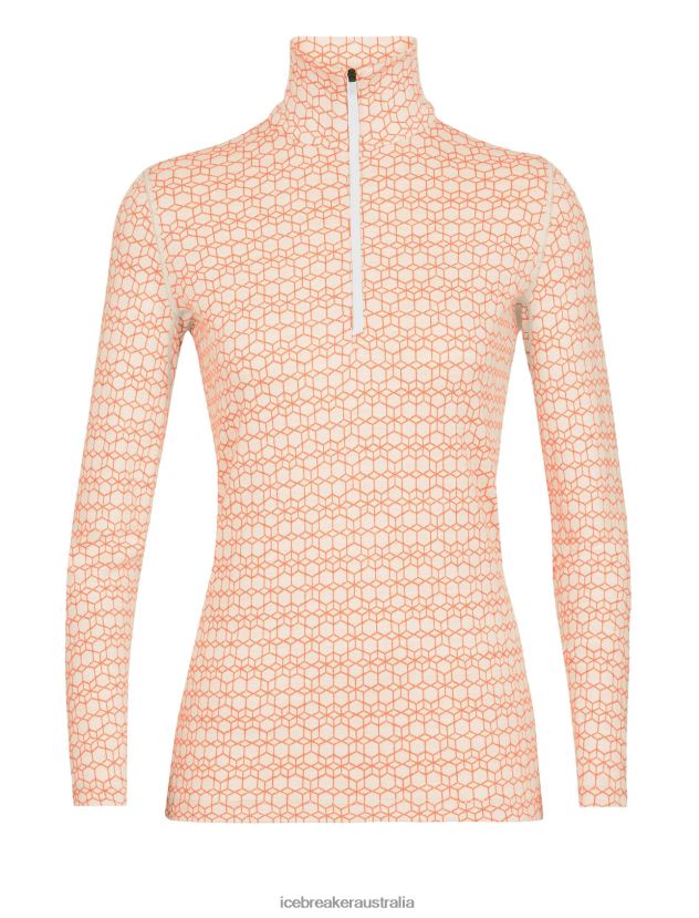Icebreaker Women Merino 250 Vertex Long Sleeve Half Zip Thermal Top Alpine GeoSnow/Flash 80BXXP821 Clothing