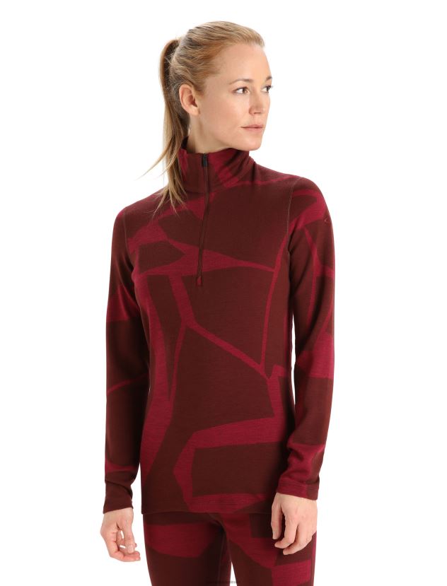 Icebreaker Women Merino 250 Vertex Long Sleeve Half Zip Thermal Top Fractured LandscapesEspresso/Cherry 80BXXP853 Clothing