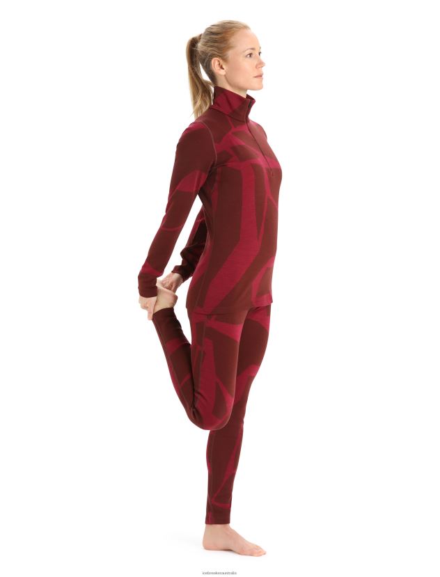 Icebreaker Women Merino 250 Vertex Long Sleeve Half Zip Thermal Top Fractured LandscapesEspresso/Cherry 80BXXP853 Clothing