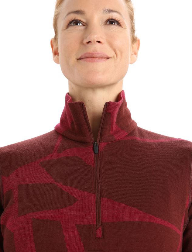 Icebreaker Women Merino 250 Vertex Long Sleeve Half Zip Thermal Top Fractured LandscapesEspresso/Cherry 80BXXP853 Clothing