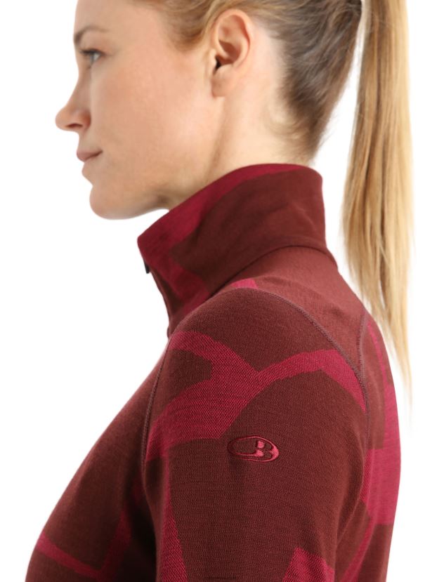 Icebreaker Women Merino 250 Vertex Long Sleeve Half Zip Thermal Top Fractured LandscapesEspresso/Cherry 80BXXP853 Clothing