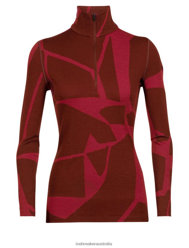 Icebreaker Women Merino 250 Vertex Long Sleeve Half Zip Thermal Top Fractured LandscapesEspresso/Cherry 80BXXP853 Clothing