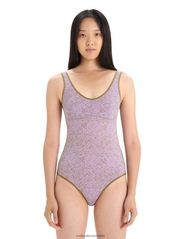 Icebreaker Women Merino Queens Tank BodysuitAlgae/Purple Haze 80BXXP545 Clothing