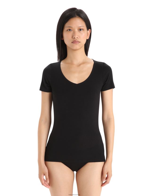 Icebreaker Women Merino Siren Short Sleeve Sweetheart TopBlack 80BXXP539 Clothing