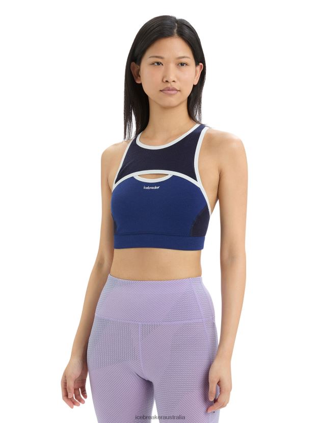 Icebreaker Women ZoneKnit Merino Sport BraRoyal Navy/Midnight Navy 80BXXP542 Clothing