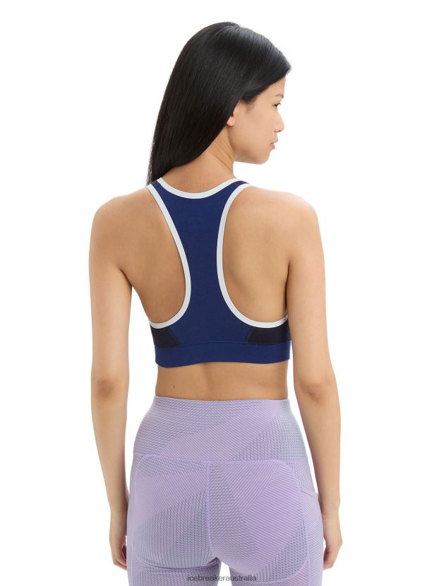 Icebreaker Women ZoneKnit Merino Sport BraRoyal Navy/Midnight Navy 80BXXP542 Clothing